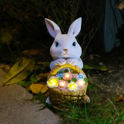 Décoration de jardin solaire – Lampes de lapin d'intérieur et d'extérieur, statue de lapin de pelouse, idéale pour les pendaisons de crémaillère et les amateurs de jardinage (blanc) (1/5)