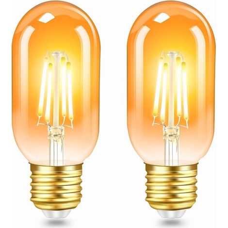 Lot de 2 Vintage Edison Ampoule E27 LED 4W, Verre Ambré, Blanc Chaud 2200K, Équivalent 40W Incandescence, 400LM, AC 220V, Non Dimmable, T45 Filament Rétro Lampe, Décorative pour Maison, Bars, Café [Cl (1/5)
