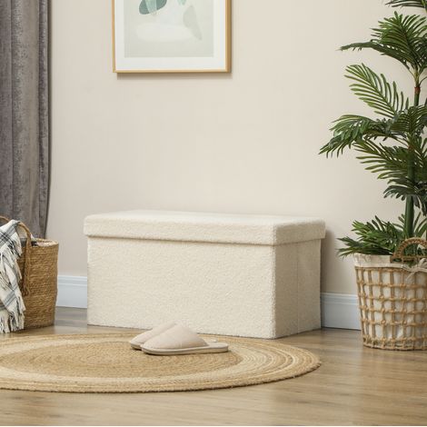 Banc coffre 76 x 38 x 38 cm blanc crème – pliable, assise rembourrée, avec rangement (1/5)