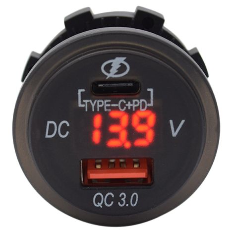 Puerto de carga USB QC3.0 resistente al agua, 12-24 V CC, puerto tipo C (compatible con todos los dispositivos USB). (1/5)