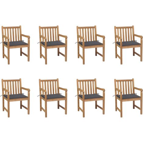 Chaises de jardin 8 pcs avec coussins anthracite Bois de teck (1/5)