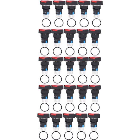 25 Pièces Bouton Poussoir Carré Lumineux 16mm 24V Rouge, ABS Laiton Auto-Verrouillage pour Boîte de Distribution (1/5)