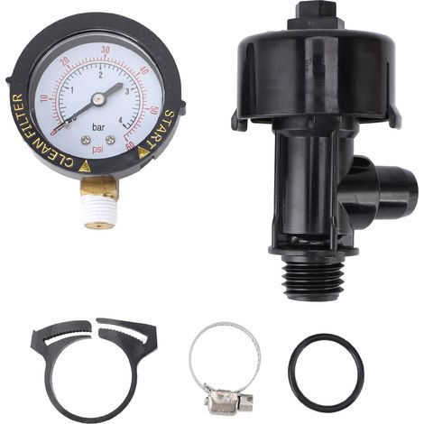 Filtro per piscina con valvola di sfogo della pressione dell'aria manuale ad alto flusso, completo di manometro, O-ring di ricambio e clip per Pentair 98209800