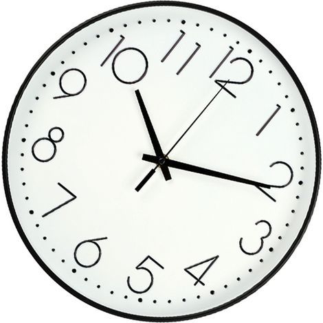 Geräuschlose Wanduhr 20 cm (8 Zoll), kein Ticken, dekorativ und gut lesbar, rund, für das Wohnzimmer, schwarzer Rahmen, weißer Hintergrund, schwarze Schrift. (1/5)