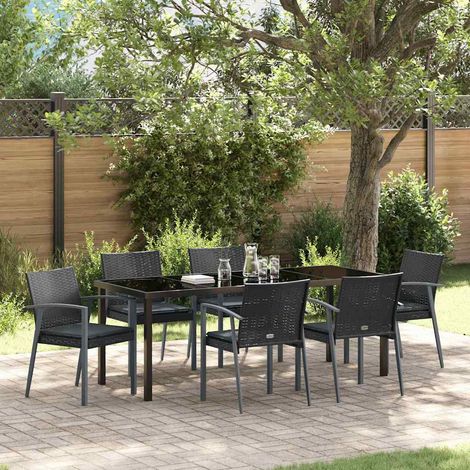 Garten Essgruppe 7 pcs Schwarz und Grau PE-Rattan (1/5)