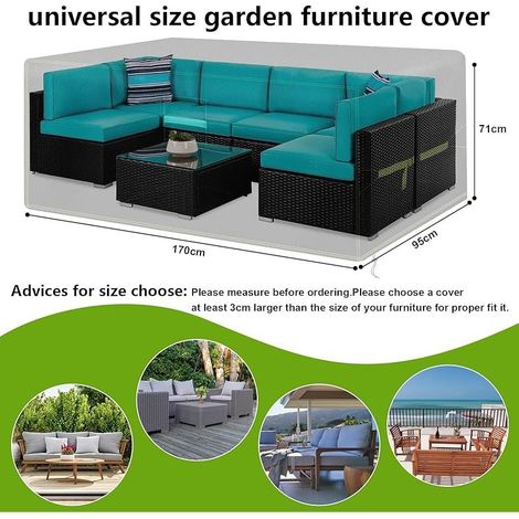 Gartentischabdeckung, Möbelabdeckung aus 600D Oxford-Gewebe, 170 x 95 x 71 cm, Gartenmöbelplane mit Belüftungsgittern, wasserdicht, winddicht, UV-beständig (1/5)