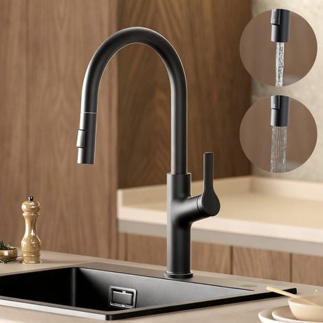 Mitigeur Cuisine avec Douchette Extractible Rotatif à 360°Robinet Cuisine avec 2 Modes de Pulvérisation Robinet Evier Inoxydable Noir (1/5)