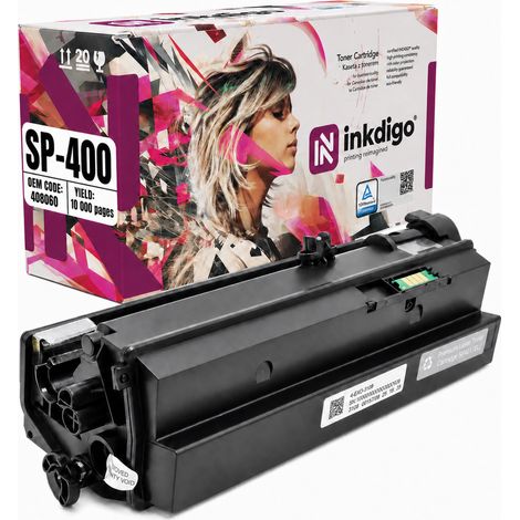Tóner Inkdigo 408060 compatible con Ricoh SP400DN y SP450DN, certificado por TÜV. (1/5)