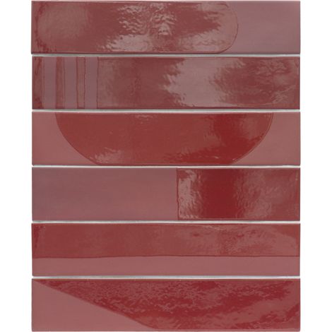 Aelle - Carrelage sol / mur brique déco mixe mate et brillant effet béton rouge 6x30 cm WADI DECOR GARNET - Vendu par boîte de 0.50 m² (1/3)