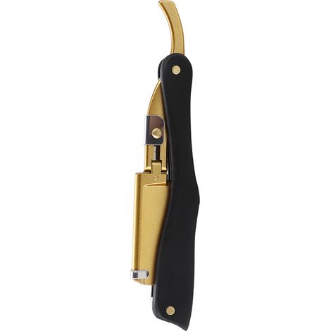 Rasoir manuel classique à lame pliable, manche en bois noir pour barbe et cheveux, coupe précise de coiffeur. (1/5)