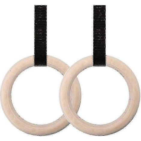 2 anneaux de gymnastique en bois avec sangles en nylon réglables de 3 cm (1/5)