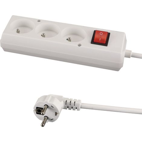 Rallonge 3 prises avec mise à la terre et interrupteur, 1,5 m, blanche, IP20, 10 A, Ideus 04293