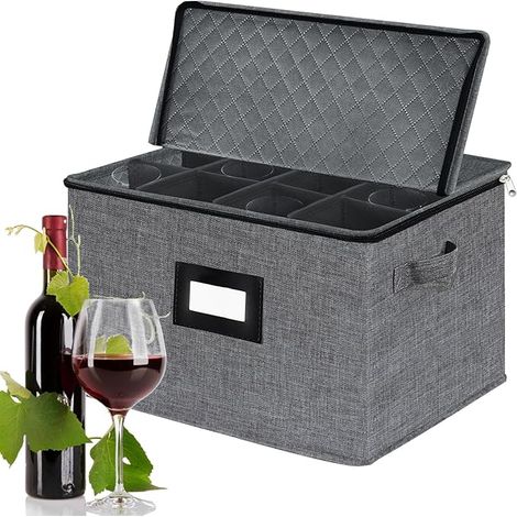 Support de Verre à Vin - Boîte de Rangement de Verrerie,Porte Verres Suspendu Contenir 12 Verres à Bordeaux,Champagne,Cocktails Famille,Restaurant(Gris) (1/5)