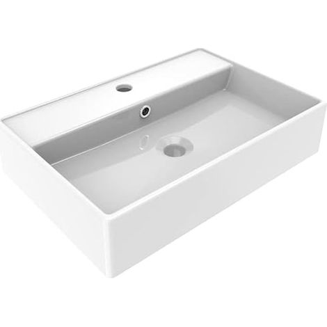 ERCOS Lavabo D'Appoggio In Ceramica Rettangolare , Lavabo Bagno Colore Bianco Lucido Con Troppopieno Integrato, Dimensioni 560X380 MM (1/3)