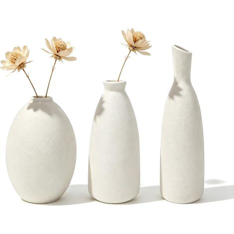 Lot de 3 vases en céramique blanche, peindre votre propre ensemble de vases en céramique, vases à fleurs pour décoration d'intérieur moderne, pour bricolage, salon, étagère, table à manger (1/5)