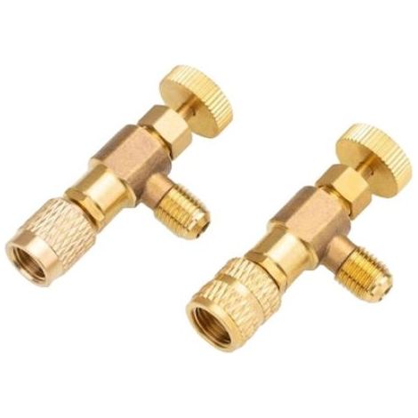Kältemittel-Befülladapter - R22 R410A Durchflussregelventil - 1/4 Zoll SAE Außengewinde auf 1/4 Zoll Innengewinde und 5/16 Zoll Innengewinde - 2 Stück (1/5)