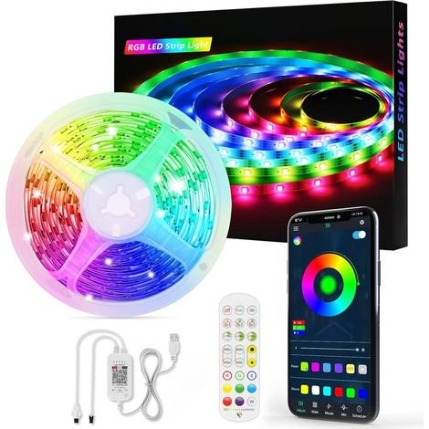 Ruban LED, 5M 150LED Bluetooth Bande LED 5050 RGB 5V USB, Bande Lumineuse Contrlé via APP et Télécommande,16 Millions de Couleurs et 213 Modes Parfaits pour Décoration, Mariage, Chambre, Fête, Nol (1/5)