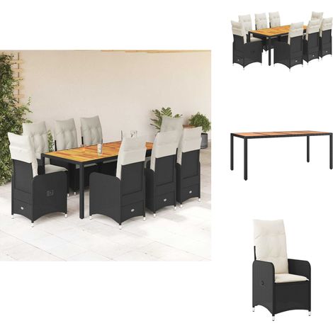 9-tlg. Garten-Bistro-Set mit Kissen Schwarz Poly Rattan - Bistro Set - Bistro Sets - Bistroset - Garten Bistro Set (1/5)