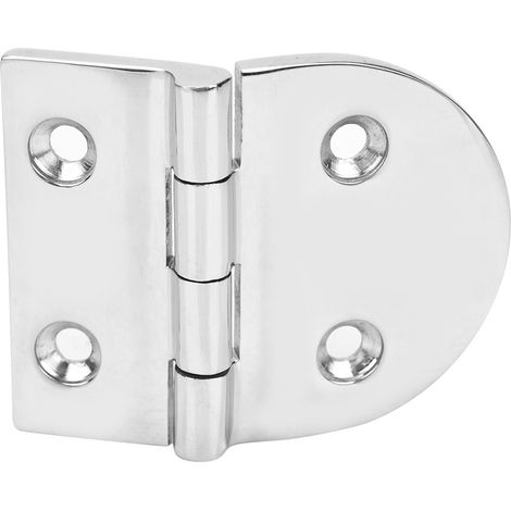Charnière en acier inoxydable à tête ronde, finition polie miroir, adaptée à une installation sur porte résidentielle (80x64x4,5mm). (1/5)