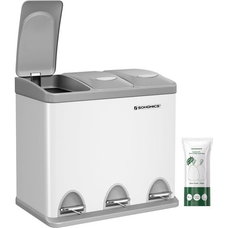 Cubo de basura de cocina 46 x 24,5 x 39,5 cm resistente con pedales y 3 compartimentos para reciclaje acero inoxidable blanco 120007239 (1/5)