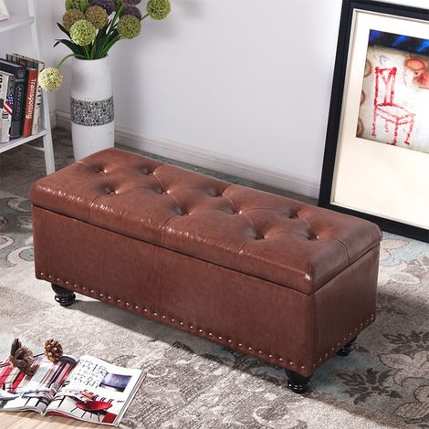 Pouf Panca Contenitore in Ecopelle Cassapanca Capiente Divanetto Divano Marrone (1/3)