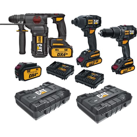 KIT HAMMER DX21 DRILL DX12 AND SCREWDRIVER DX71 18V CASES BATTERIES INCLUDED CAT