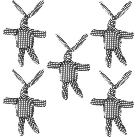 Set aus 5 kleinen Plüschhasen, niedliche, hasenförmige Tierdekorationen, Taschenverzierungen, schwarz-weißes Muster. (1/5)