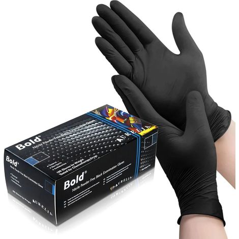 Emballage + gants jetables en nitrile noir – Idéal pour : tatoueurs mécaniciens (taille L) (1/5)