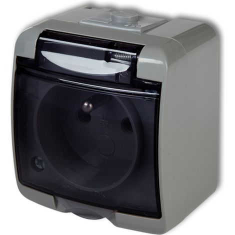 Enchufe individual Junior con o sin tapa antihumo, gris ceniza IP54 10GHE-1d