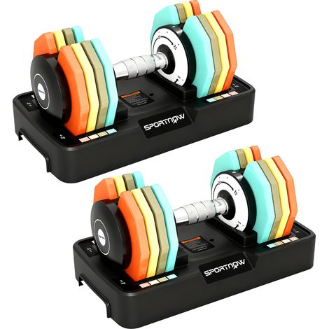 Haltères réglables - SPORTNOW - base de rangement 5 niveaux de poids, poignée antidérapante - acier - 50 kg - multicolore (1/5)