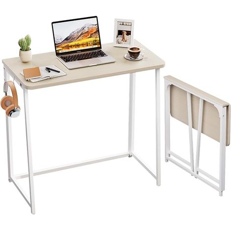Small Folding Desk 80cm Small Space Desk Computer Table Home Office Writing Workstation Easy Assembly Beige (1/5)
