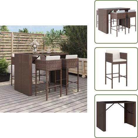 Ensemble de bar de jardin avec coussins 5 pcs marron poly rotin - Ensemble Salon De Jardin - Mobilier De Jardin - Set De Bar Extérieur - Table Et Chaises De Jardin - Chaise Lounge Extérieure