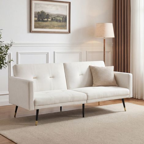 divano letto 2 posti reclinabile in velluto beige OKMYHOME (1/5)