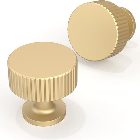 Asimerdeco Set mit 10 runden, gebürsteten goldfarbenen Möbelknöpfen mit einem Loch, für Küchenmöbel, Schubladen und Kommoden. (1/5)