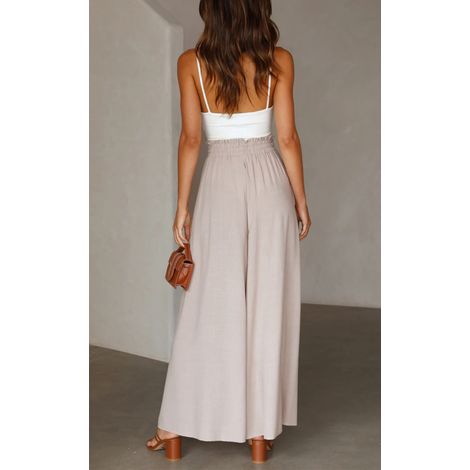 Pantalon large femme taille haute élastique, couleur unie, idéal pour le quotidien, le yoga, le jogging et la randonnée. Couleur abricot, taille XL. (1/5)