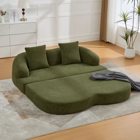 Divano letto a 2 posti 157x84x65 cm, trasformabile in letto, con 2 cuscini, chenille verde (1/5)