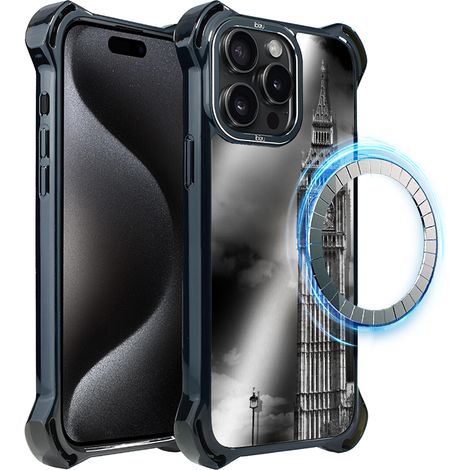 Hülle für iPhone 15 Pro Max ibizu DropGuard Ultra mit MagSafe, Noir City, Big Ben (1/5)