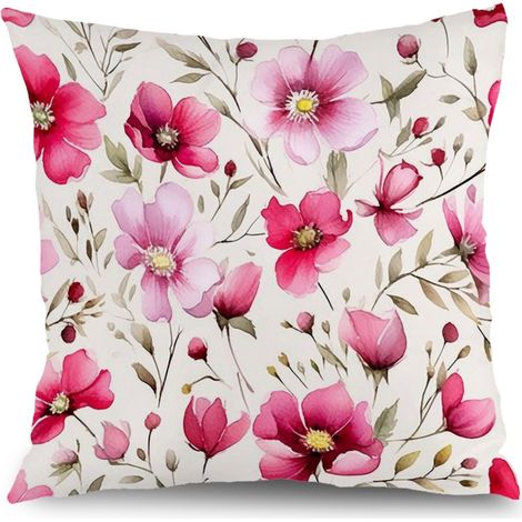 Housse de coussin fleurs coton feuilles vertes, décoration canapé,50×50cm (1/5)