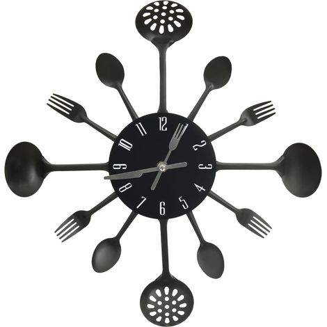 Horloge murale et cuillère avec fourchette Noir 40 cm Aluminium (1/5)