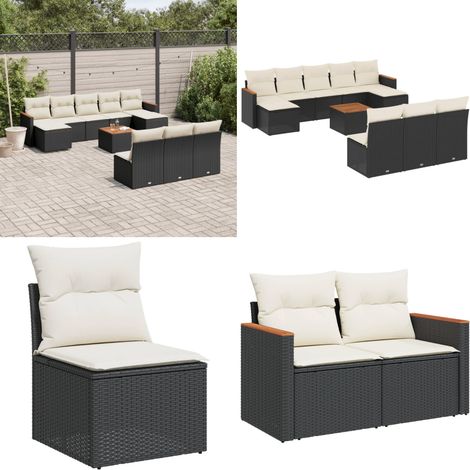 Salon de jardin 11 pcs avec coussins noir résine tressée - Ensemble Salon De Jardin - Mobilier De Jardin - Canapé Extérieur - Chaise Extérieure - Table Basse Jardin - Home & Living (1/5)