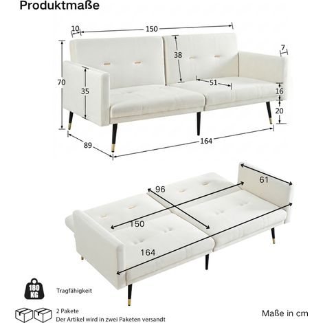 Canapé convertible 2-en-1, sofa-lit multifonction avec dossier ajustable, méridienne transformable pour chambre et salon, beige (1/4)