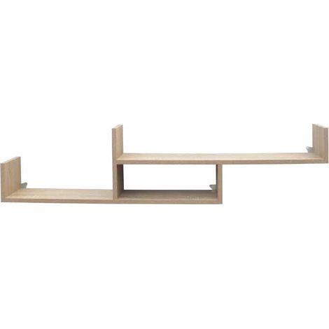 Floating Two Tier Wall Shelf - W115 x D17 x H26.5 cm - Oak Effect