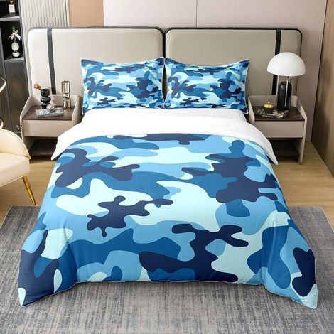 Enfants Camouflage Housse de Couette 100% Coton armée Camouflage léger Parure de lit Coton 240x260cm Jeunes Hommes Motif coloré Art Déco Bleu Marine Ensemble 2 taies d'oreiller - 240 x 260 cm + 2 taie (1/5)