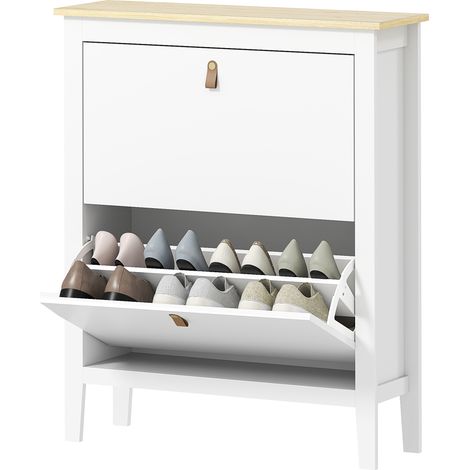 Scarpiera Fine Schuhschrank mit 2 Schubladen für 14 Paar Schuhe (Größe 44), verstellbare Einlegeböden, 80 x 24 x 95,5 cm, Weiß