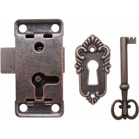 Serratura antica per porta di armadietto, set di serrature antiche - Serratura decorativa con chiavi e viti - Per cassette postali, armadietti, armadietti, cassette degli attrezzi (1/2)