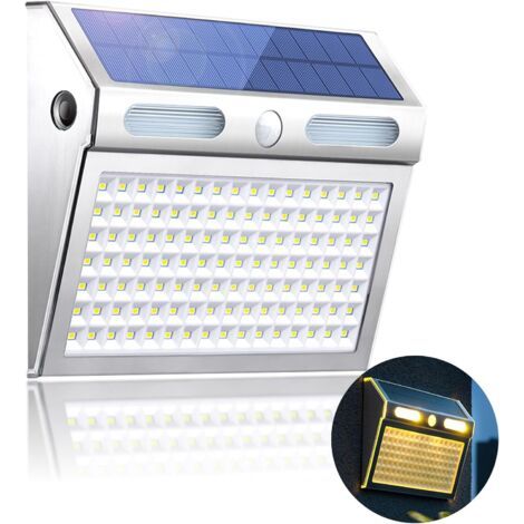 Éclairage solaire pour porte d'entrée, Applique murale solaire IP65, 112 LED, Blanc chaud, Détecteur de mouvement (1/5)