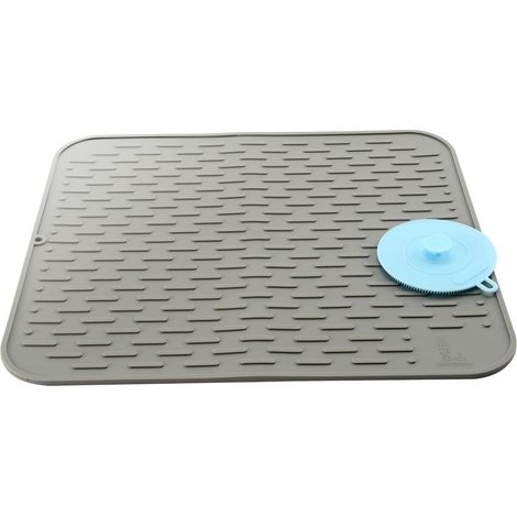 1 Tapis De Séchage Silicone, Rainures Larges, Éponge Brosse Incluse, Résistant Chaleur 220°C, Cuisine