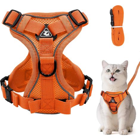 Harnais réglable anti-éclatement pour chat - Harnais souple - Taille M - Couleur orange (1/5)