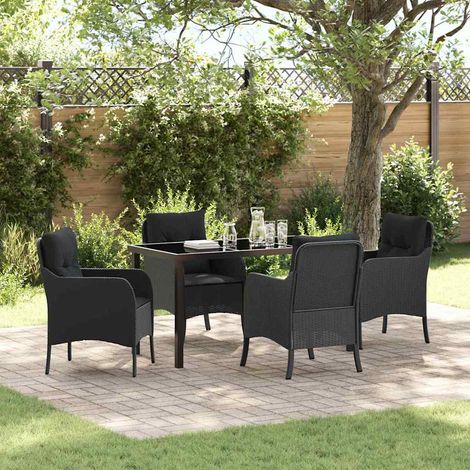 vidaXL Garten Essgruppe mit Kissen 5 pcs Schwarz Poly-Rattan (1/5)