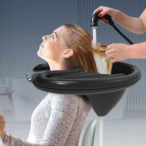 Bassine Lavage Tête Gonflable, Noir, Lavabo Portatif Cheveux, Bac Lavage Domicile, Plateau Lavabo Portable pour Lit, Coiffure